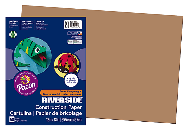 Riverside® Groundwood Construction Paper, 100% Recycled, 12" x 18", Light Brown, Pack Of 50