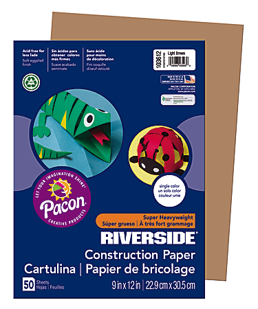 Riverside® Groundwood Construction Paper, 9" x 12", 100% Recycled, Light Brown, 50 Sheets