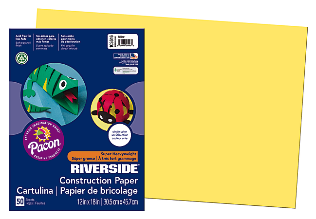 Riverside® Groundwood Construction Paper, 100% Recycled, 12" x 18", Yellow, Pack Of 50