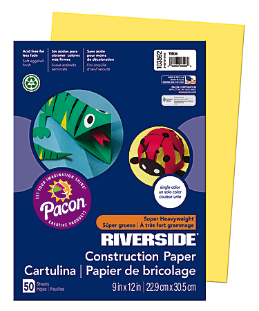 Riverside® Groundwood Construction Paper, 100% Recycled, 9" x 12", Yellow, Pack Of 50
