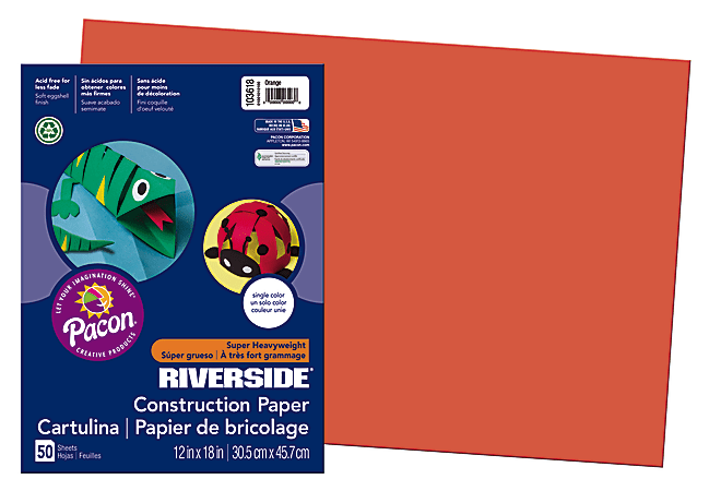 Riverside® Groundwood Construction Paper, 100% Recycled, 12" x 18", Orange, Pack Of 50