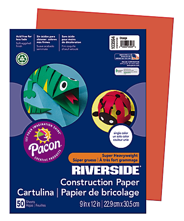 Riverside® Groundwood Construction Paper, 100% Recycled, 9" x 12", Orange, Pack Of 50