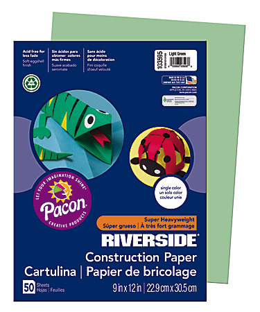 Riverside® Groundwood Construction Paper, 100% Recycled, 9" x 12", Light Green, Pack Of 50