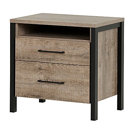 South Shore Munich 2-Drawer Nightstand, 22-3/4"H x 21-3/4"W x 17"D, Weathered Oak/Matte Black