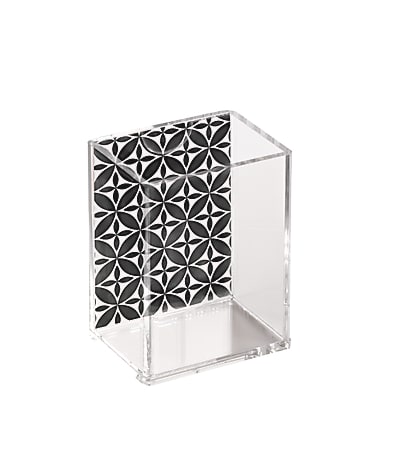 Realspace™ Customizable Acrylic Pencil Cup, 5"H x 3"W x 2 1/4"D, Clear With Black/Clear Acetate Strip
