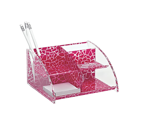 Realspace™ Organizer, 3 3/4" x 8" x 7" , Clear/Pink Pebble