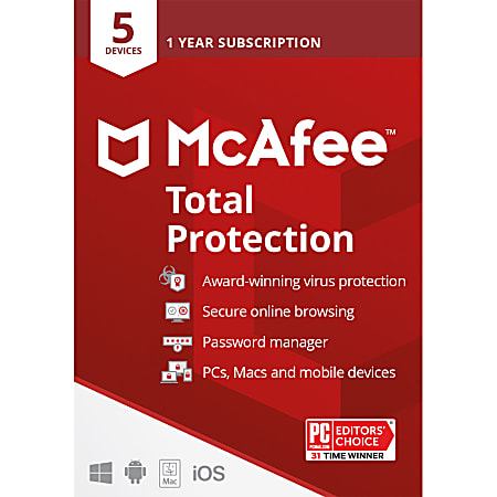 McAfee Total Protection,  For 5 Devices, Antivirus Security Software, 1-Year Subscription, Download