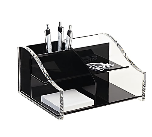 Realspace™ Acrylic Desk Organizer, 4 5/16" x 7 1/8" x 8 1/8", Black/Clear