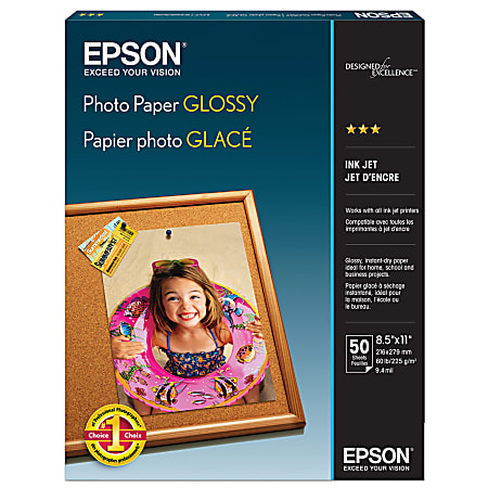 Epson® Glossy Photo Paper, Letter Size (8 1/2" x 11"), Pack Of 50 Sheets