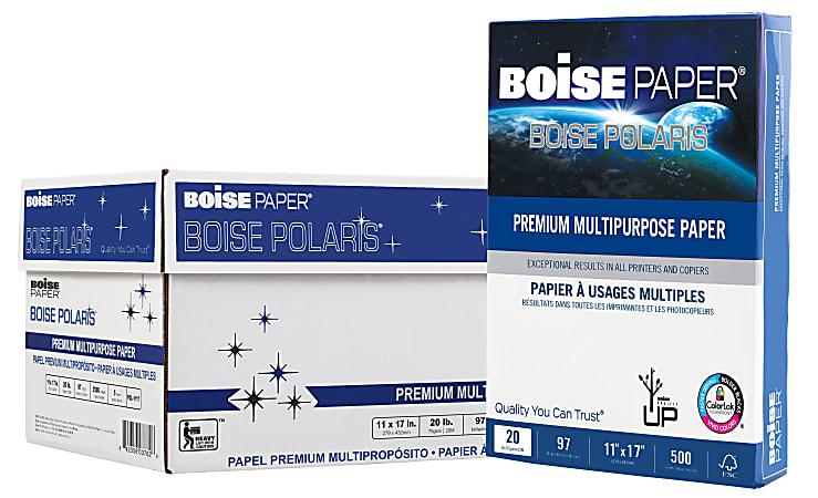 Boise® POLARIS® Premium Multi-Use Print & Copy Paper, Ledger Size (11" x 17"), 97 (U.S.) Brightness, 20 Lb, White, 500 Sheets Per Ream, Case Of 5 Reams