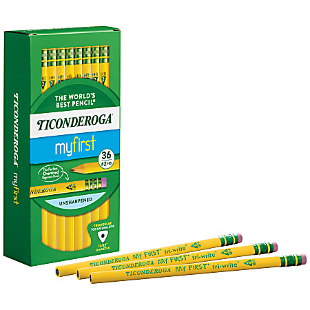 Ticonderoga Tri-Write Triangular #2 Yellow Pencils With Erasers