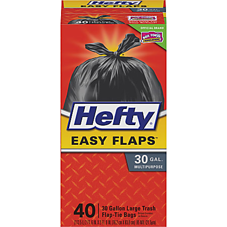 Hefty EasyFLAPS Trash Bags Black 1.05 mil 30 Gallons Box Of 40