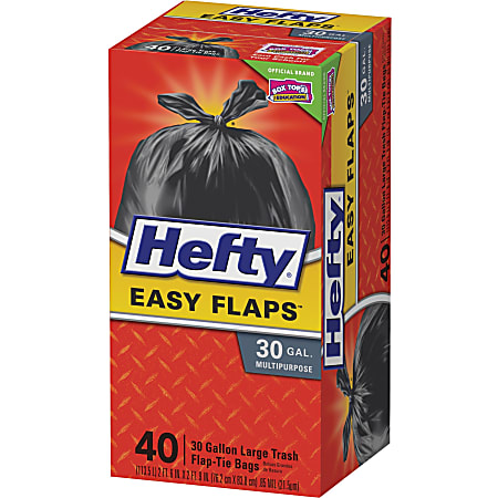 Hefty EasyFLAPS Trash Bags Black 1.05 mil 30 Gallons Box Of 40