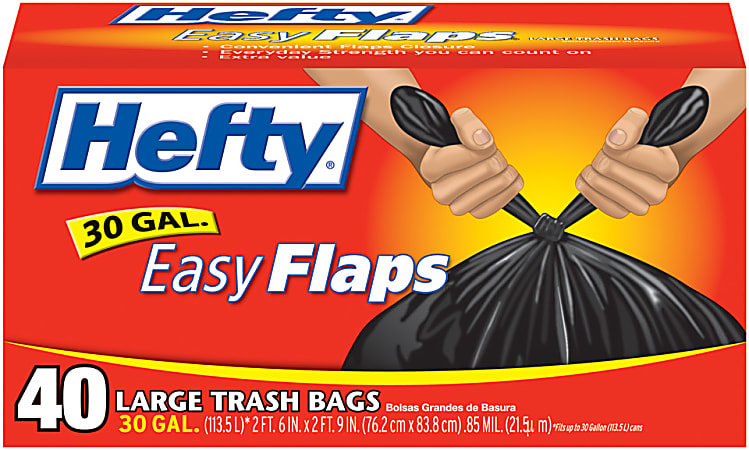 Hefty® EasyFLAPS Trash Bags, Black, 30 Gallons, Box