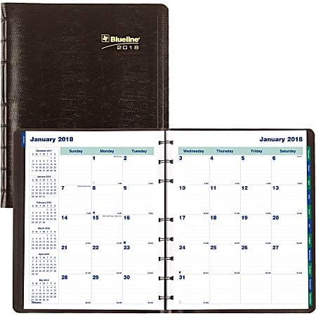 Blueline® MiracleBind™ 17-Month Monthly Planner, 9 1/4" x 7 1/4", Black, August 2017 to December 2018 (CF1200.81T-18)