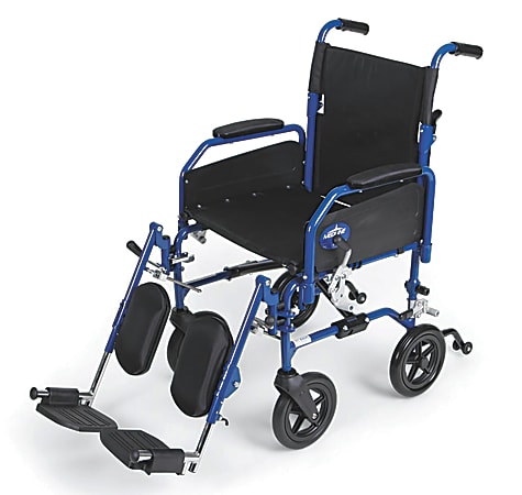 Medline Hybrid 2 Transport Wheelchair, Elevating, 18" Seat, Blue