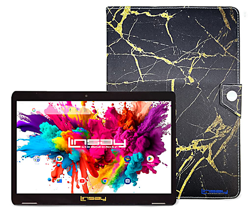 Linsay Octa Core Tablet, 10.1”, 4GB Memory, 128GB Storage, Android 13, With Black/Golden Marble Case