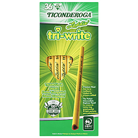 Ticonderoga® Tri-Write Pencils, Without Erasers, #2 Lead, Yellow, Pack Of 36
