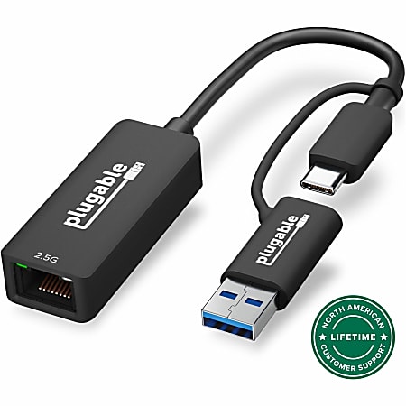 Plugable 2.5G USB C and USB to Ethernet Adapter - 2-in-1 Adapter - USBCE2500