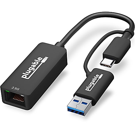 Plugable 2.5G USB C and USB to Ethernet Adapter - 2-in-1 Adapter - USBCE2500