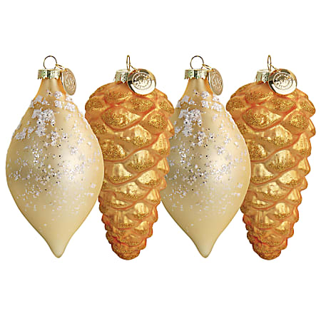 Martha Stewart Holiday Pointy Ball And Pinecone 4-Piece Ornament Set, Gold