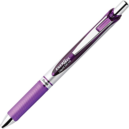 Pentel EnerGel RTX Liquid Gel Pen - Medium Pen Point - 0.7 mm Pen Point Size - Refillable - Retractable - Violet Gel-based Ink - Silver Barrel - 1 Each