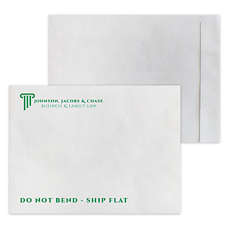 Zip Stick®,  White DuPont™ Tyvek® Open End Catalog Mailing Envelopes, 1-Color, Custom 10" x 13", Box Of 500