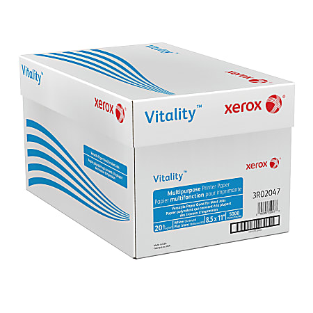 Xerox® Vitality™ Multi-Use Printer & Copy Paper, White, Letter (8.5" x 11"), 5000 Sheets Per Case, 20 Lb, 92 Brightness, FSC® Certified