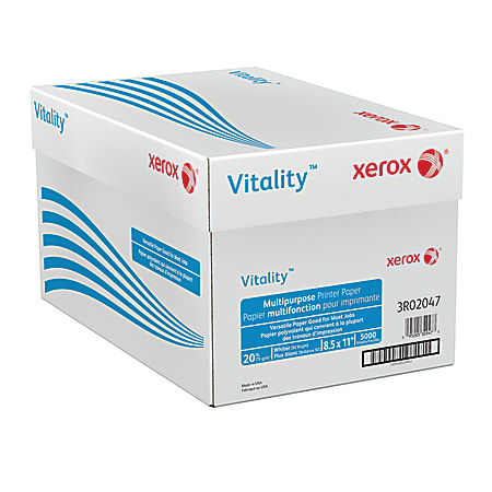Xerox® Vitality™ Multi-Use Printer & Copy Paper, White, Letter (8.5" x 11"), 5000 Sheets Per Case, 20 Lb, 92 Brightness, FSC® Certified, Case Of 10 Reams