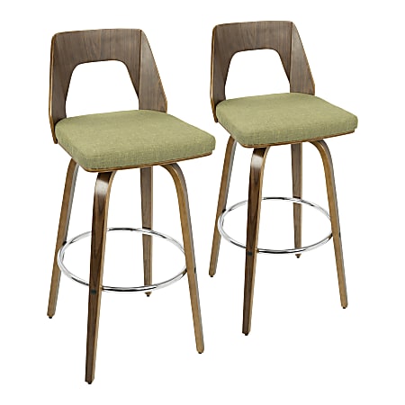 LumiSource Trilogy Bar Stools, Walnut/Green, Set Of 2 Stools