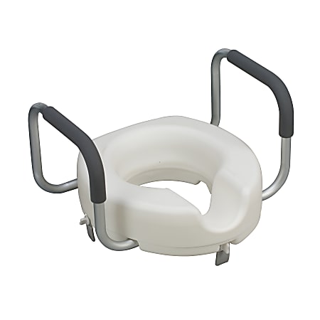 DMI® Raised Locking Toilet Seat With Armrests For Round Toilets, 5"H x 17"W x 15"D, White
