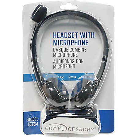 Compucessory Lightweight Stereo Headphones with Mic - Stereo - Mini-phone (3.5mm) - Wired - 32 Ohm - 20 Hz - 20 kHz - Over-the-head - Binaural - Semi-open - 5.92 ft Cable - Black Compucessory Lightweight Stereo Headphones with Mic - Stereo - Mini-phone (3.5mm) - Wired - 32 Ohm - 20 Hz - 20 kHz - Over-the-head - Binaural - Semi-open - 5.92 ft Cable - Black