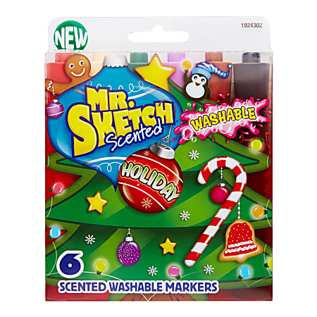 Mr. Sketch® Holiday Scented Washable Markers, Chisel Tip, Assorted Ink Colors, Pack Of 6