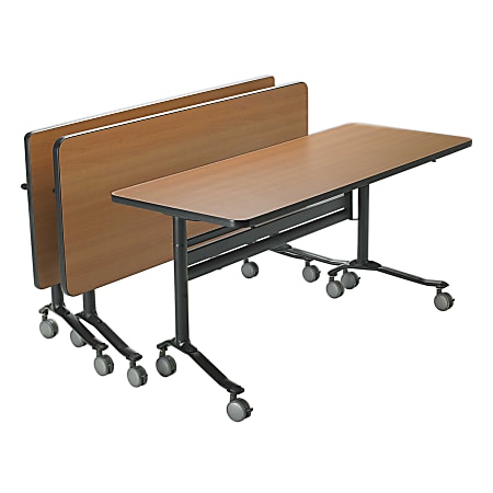 Mayline® Group Tilt-Top Training Tables, 28 3/4"H x 60"W x 24"D Rectangular, Pearwood Top/Black Base