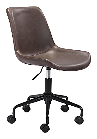 Zuo Modern Byron Faux Leather Mid-Back Office Chair, Brown