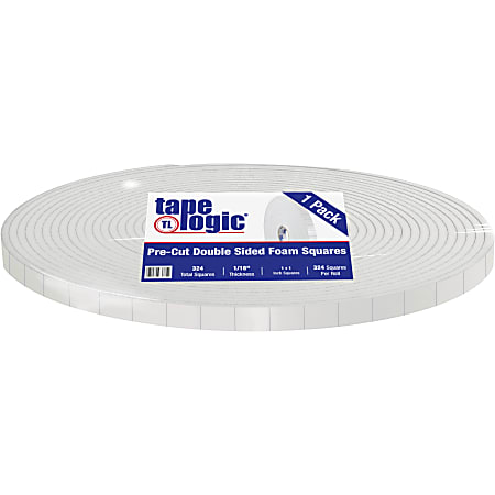 Tape Logic® Double-Sided Foam Squares, 62.5 mils, 3" Core, 1" x 1", White, Roll Of 324