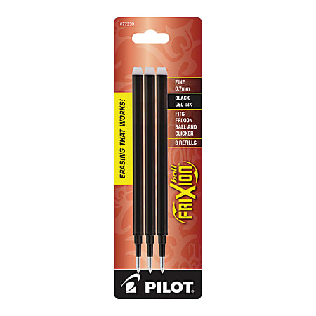 Pilot® FriXion Erasable Gel Pen Refills, Fine Point, 0.7 mm, Black Ink, Pack Of 3