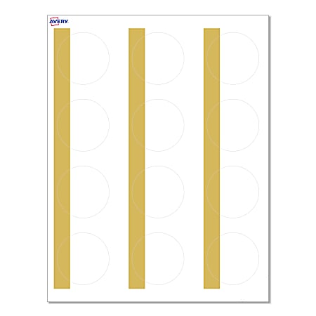 Avery® Print-To-The-Edge Cards With Sure Feed® Technology, S00-D1R-PRMWC10, Round, 2", Matte White, Preprinted Dipped Gold Edge Design, Pack Of 120