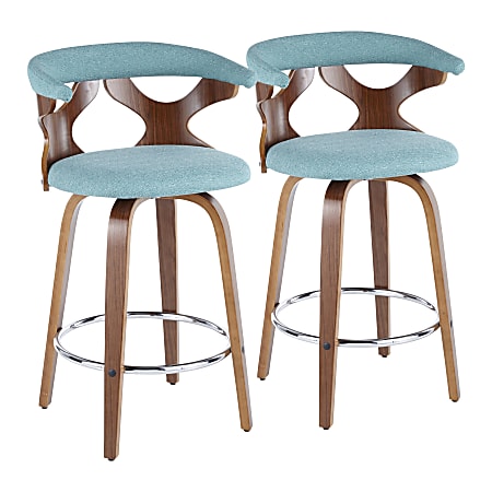 LumiSource Gardenia Mid-Century Modern Counter Stools, Walnut/Teal, Set Of 2 Stools