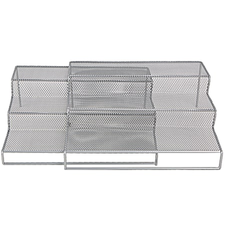 Mind Reader 2-Piece 3-Tier Storage Shelf, 4"H x 20"W x 9 1/4"D, Silver