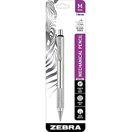 Zebra® Pen M-701 Stainless Steel Mechanical Pencil, Medium Point, 0.7 mm, Silver Barrel