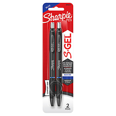 Sharpie® S Gel Pens, Medium Point, 0.7 mm, Black Barrel, Blue Ink, Pack Of 2