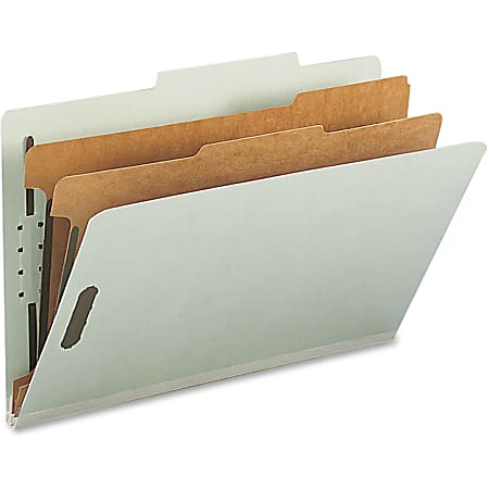 Nature Saver K-Fastener Classification Folders, 2-Dividers, 2/5" Tab Cut, Legal Size , Gray/Green, Box Of 10