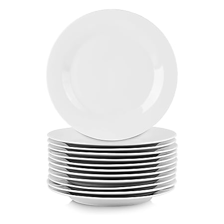 Elama Professional Kitchen 12-Piece Round Porcelain Salad Plate Set, 8”, White