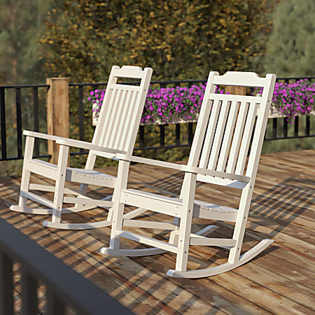 Flash Furniture Winston All-Weather Rocking Chairs, White, Set Of 2 Chairs