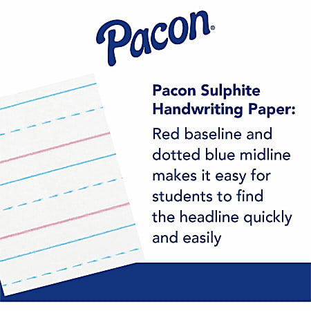 Zaner Bloser Pacon Broken Midline Sulphite Paper 500 Sheets 0.50 Ruled 8 x  10 12 White Paper 500 Ream - Office Depot