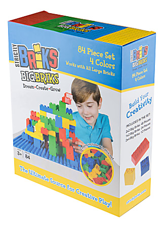 Strictly Briks 84-Piece Big Bricks Set, 9"H x 3-1/2"W x 14"D, Assorted Colors, Preschool - Grade 2
