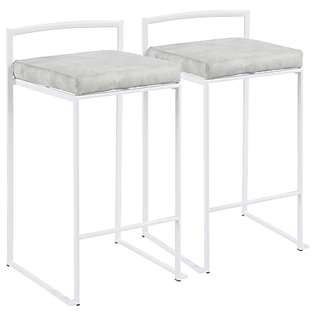 LumiSource Fuji Stacker Contemporary Counter Stools, Light Gray Cowboy Seat/White Frame, Set of 2 Stools