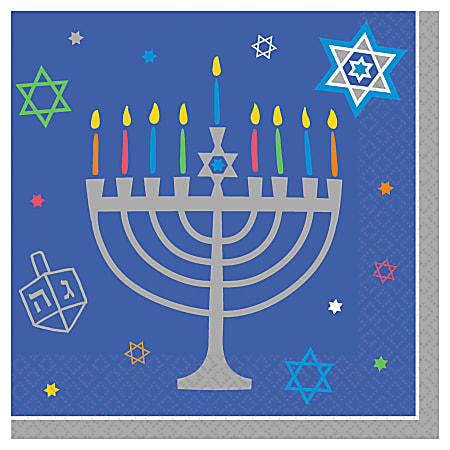 Amscan Hanukkah 8 Happy Nights 2-Ply Beverage Napkins, 5" x 5",  Blue, Pack Of 108 Napkins
