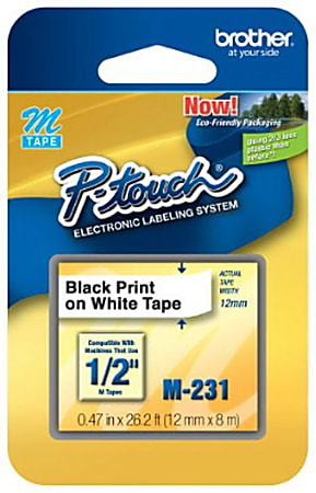 Brother® M-231 Black-On-White Tape, 0.47" x 26.2'